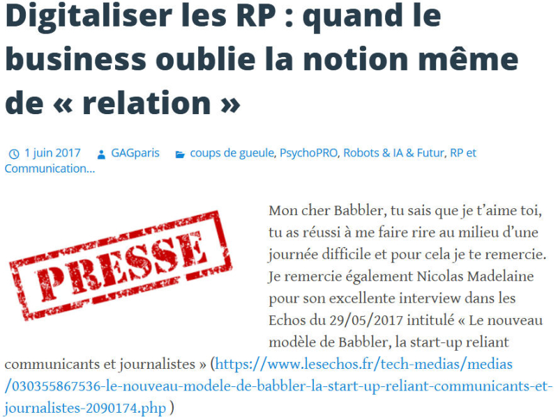 Digitaliser les RP - babbler